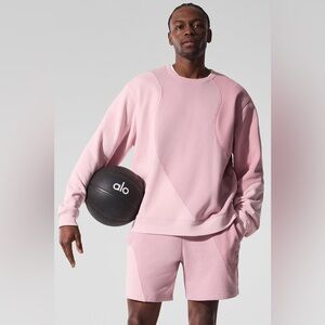ALO YOGA Make Waves Crew Neck Pullover Men’s In Sunset Pink Tonal